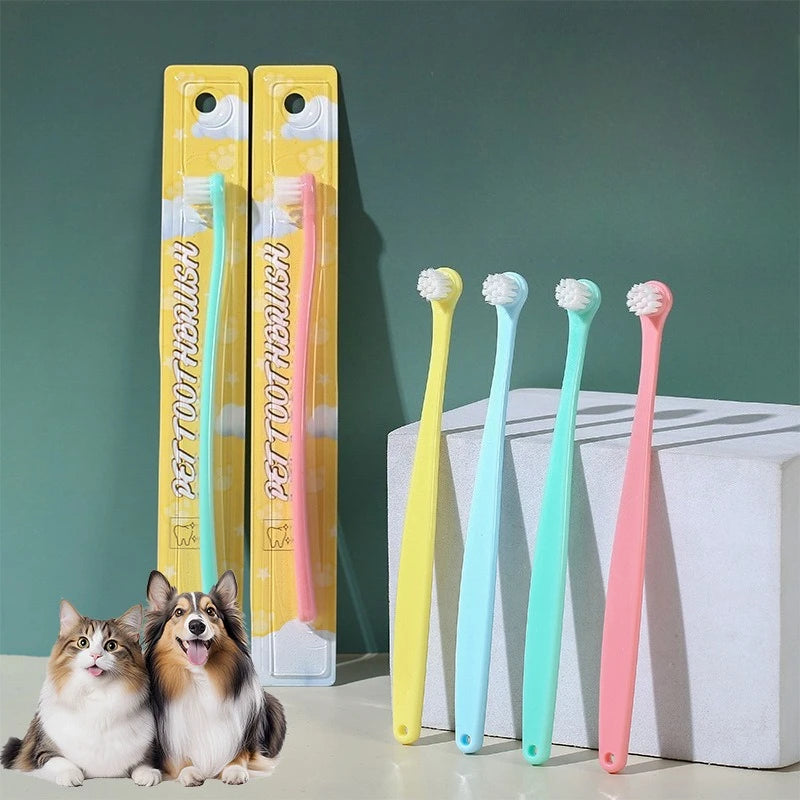 Escova de dentes para limpeza de animais de estimação, 4 unidades, remoção de mau hálito, limpeza de boca, escova de dentes de plástico, cuidados dentários para cães, suprimentos para gatos