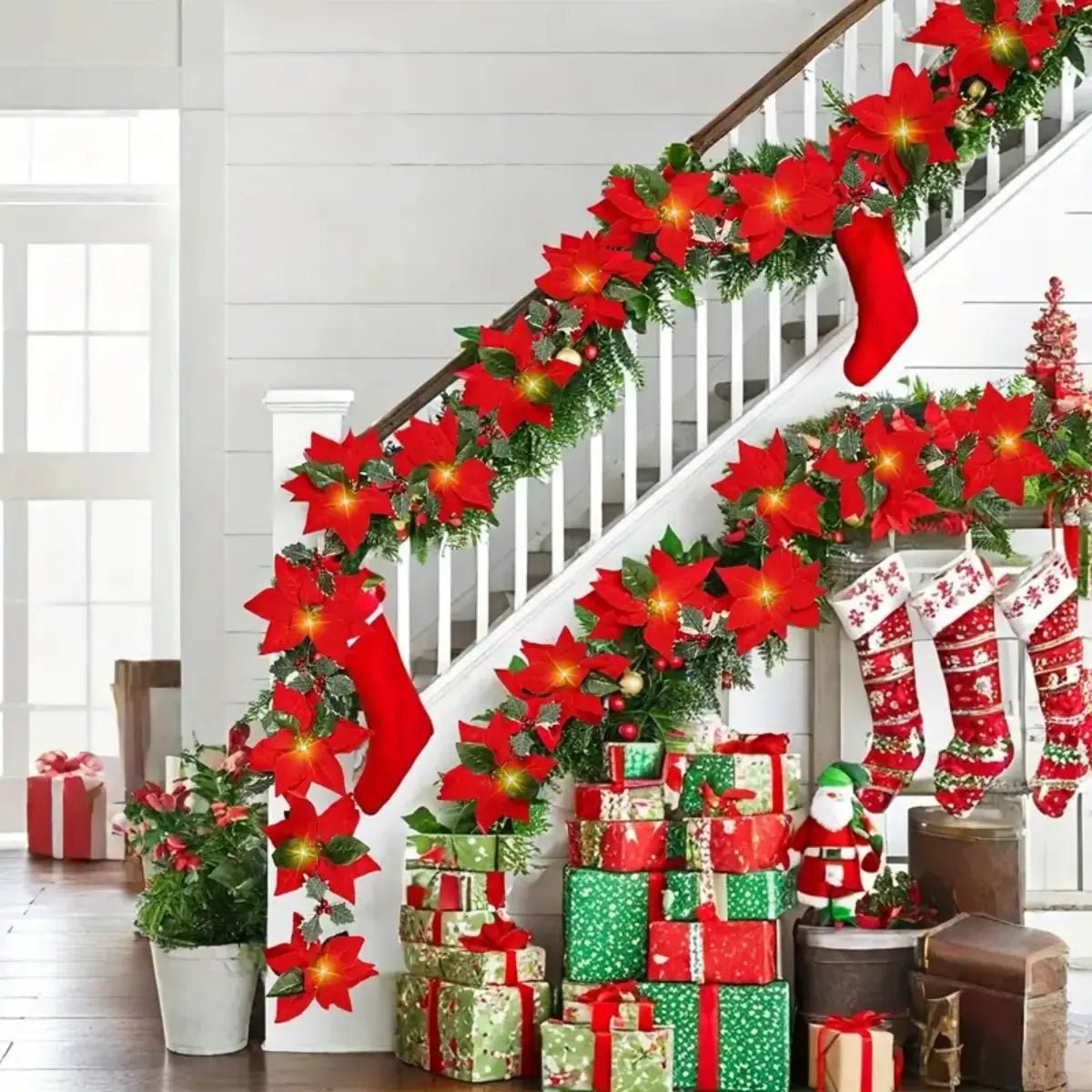 1pc natal 10/20 led guirlanda luzes com bagas vermelhas & folhas de azevinho alimentado por bateria para casa interior lareira decoração de natal