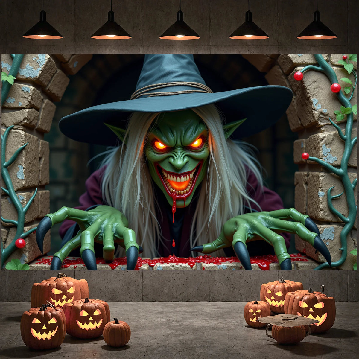 Halloween decorações de porta horror lua noite árvore morta assustador cemitério abóboras capa de porta banner halloween porta da frente varanda volta - Kasa & Pet