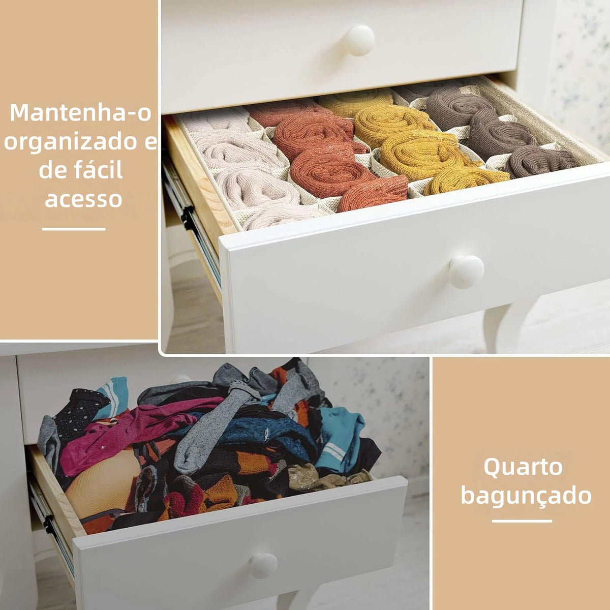 Organizadores de Roupas Intimas Dobrável com 24 Divisórias Colmeia Organizadora para Gavetas