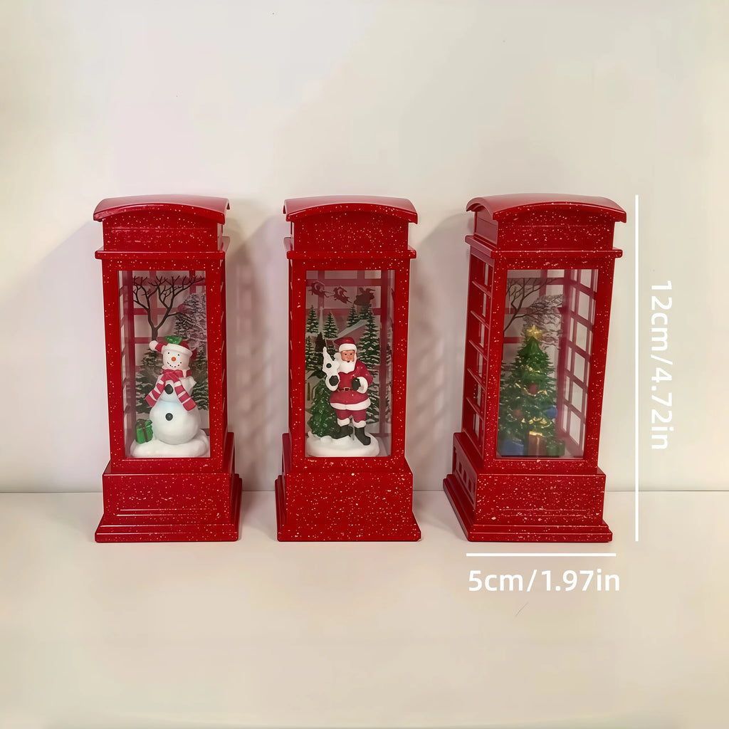 Decoração de Cabine Telefônica de Natal com Luz Noturna, Luz Noturna Retro Vermelha de Cabine Telefônica, Papai Noel/Boneco de Neve/Árvore, Decoração para Casa