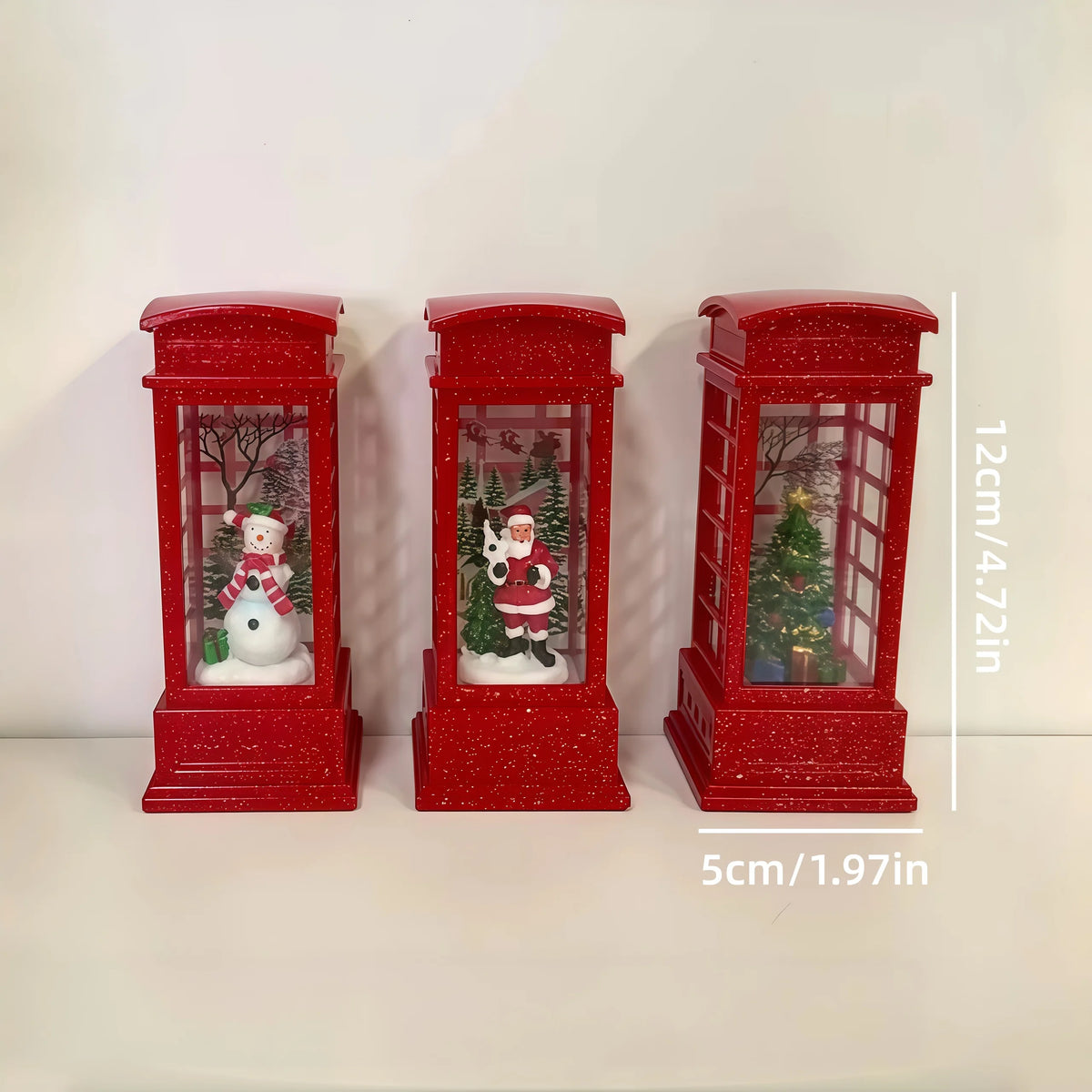 Decoração de Cabine Telefônica de Natal com Luz Noturna, Luz Noturna Retro Vermelha de Cabine Telefônica, Papai Noel/Boneco de Neve/Árvore, Decoração para Casa