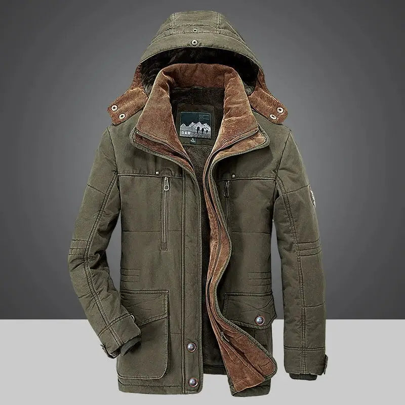 Men's Winter Jacket Parka Plus Velvet Thick Multi Pocket Jackets Solid Parkas Male Plus Size Windproof Fleece Warm Thick Coats