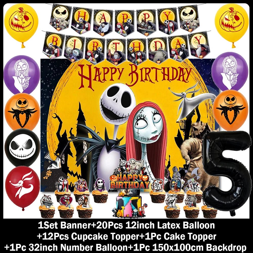 Decorações de Aniversário com Tema de Halloween, Painel de Fundo de O Estranho Mundo de Jack, Balões de Festa, Topos de Bolo - Kasa & Pet