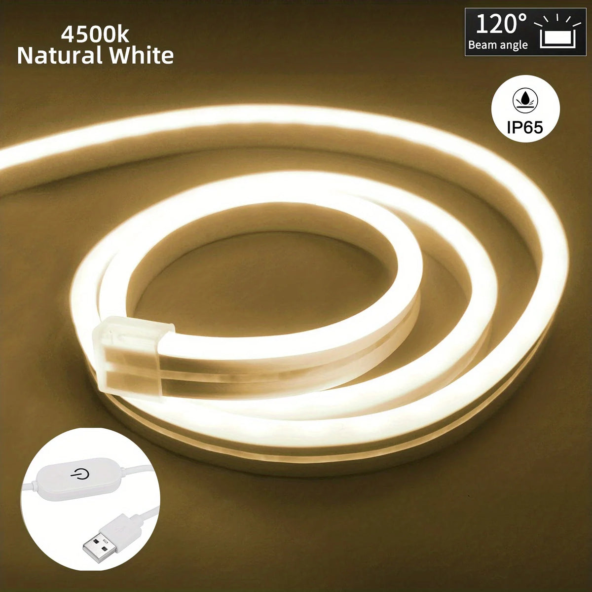 Fita de LED Neon USB DC 5V com Sensor de Toque Regulável, Fita de Silicone Flexível à Prova d'Água para Decoração de Ambientes Externos Kasa & Pet