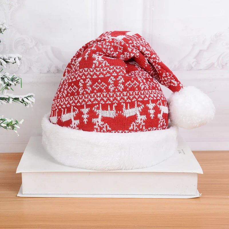 Gorro de Natal Tricotado 2026 com Pompom Fofo para Adultos, Touca Macia de Papai Noel, Presente de Ano Novo para Família, Decoração de Natal