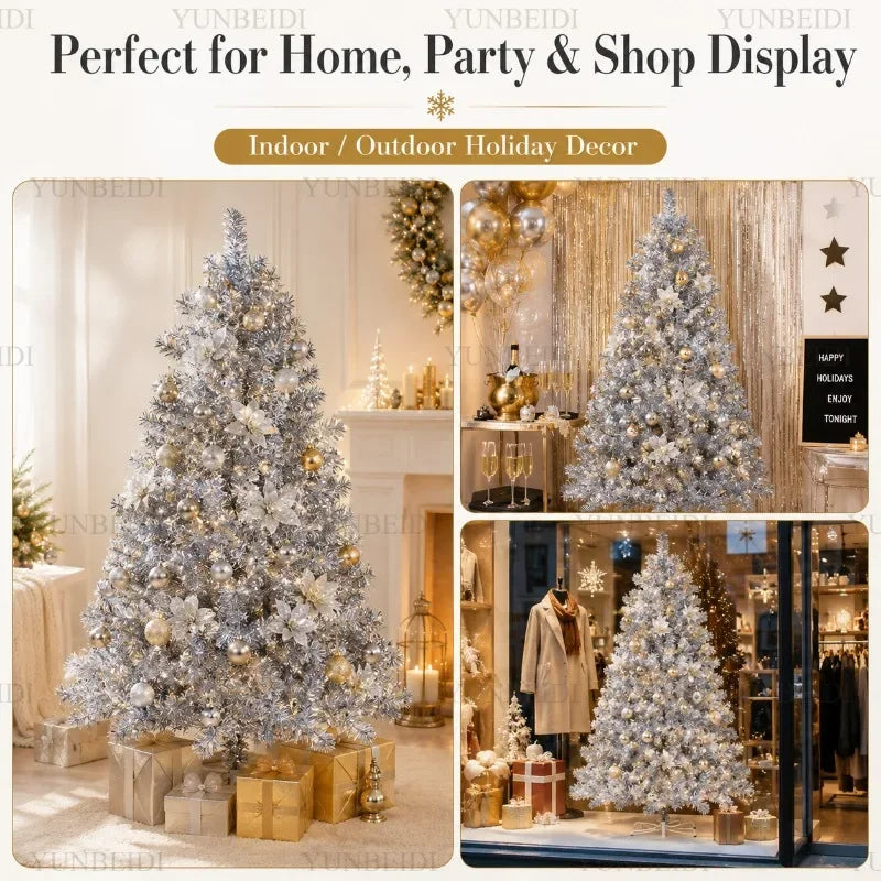 Árvore de Natal Artificial Prateada em PVC 120-240cm de Alta Qualidade com Luzes LED Quentes, Decoração para Festa de Natal em Casa