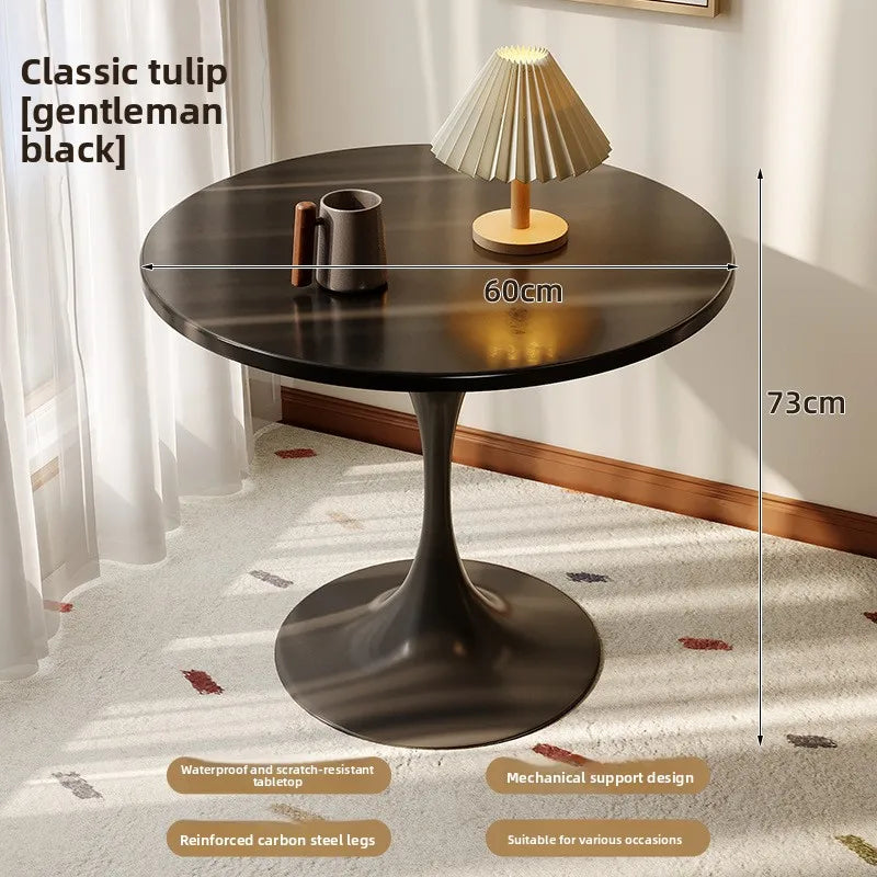 Mesa redonda, mesa de jantar de madeira para uso doméstico, mesa lateral, mesa de café para negociações, mesa redonda para café, base de metal em aço carbono