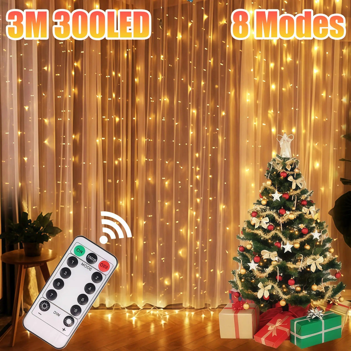 Cortina de natal led luzes da corda guirlanda festival 8 modos usb controle remoto feriado casamento luzes fadas para decoração do quarto