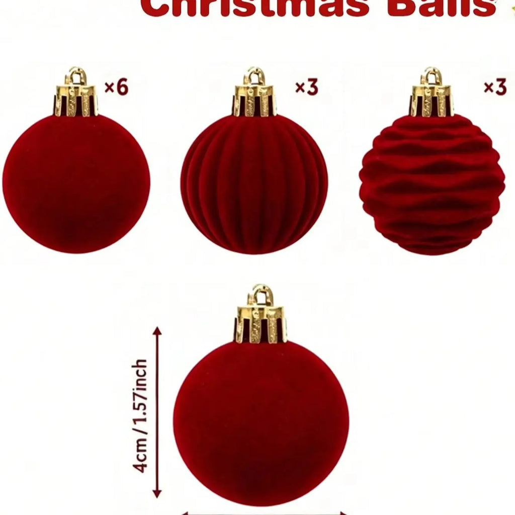 12 peças de enfeites de Natal em veludo para pendurar na árvore, decorações de Natal, bolas de Natal em tom bordô, decoração natalina.