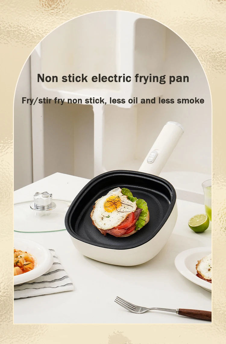 Panela Elétrica DMWD para Fritar, Mini Panela Doméstica Antiaderente para Bifes e Panquecas, Frigideira Elétrica Multifuncional 2 Potências 600W