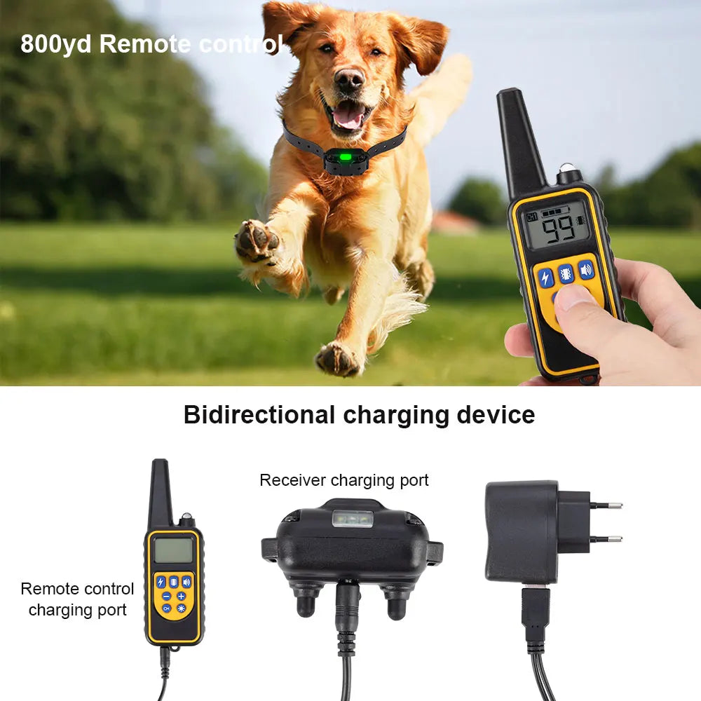 Coleira de Treinamento para Cães PUPOPAN 800m à Prova d'Água Recarregável com Controle Remoto e Display LCD para Todos os Tamanhos com Choque, Vibração e Som