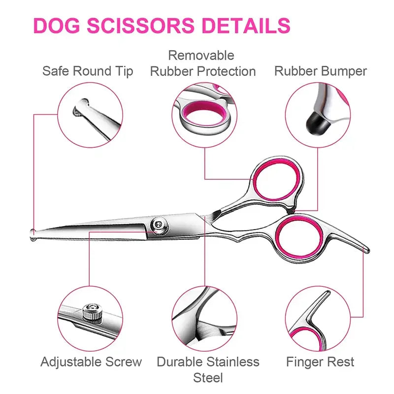 Tesoura segura para animais de estimação, 4 unidades, aço inoxidável ambidestro, tesoura para tosa de cães com cabeça redonda segura para aparar precisão