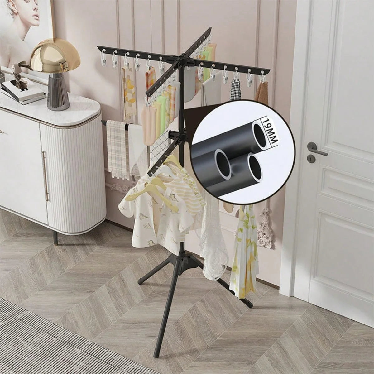 Varal de Chão para Secar Roupas, Uso em Quarto, Cabideiro Doméstico, Varal de Roupas Móvel e Dobrável para Varanda