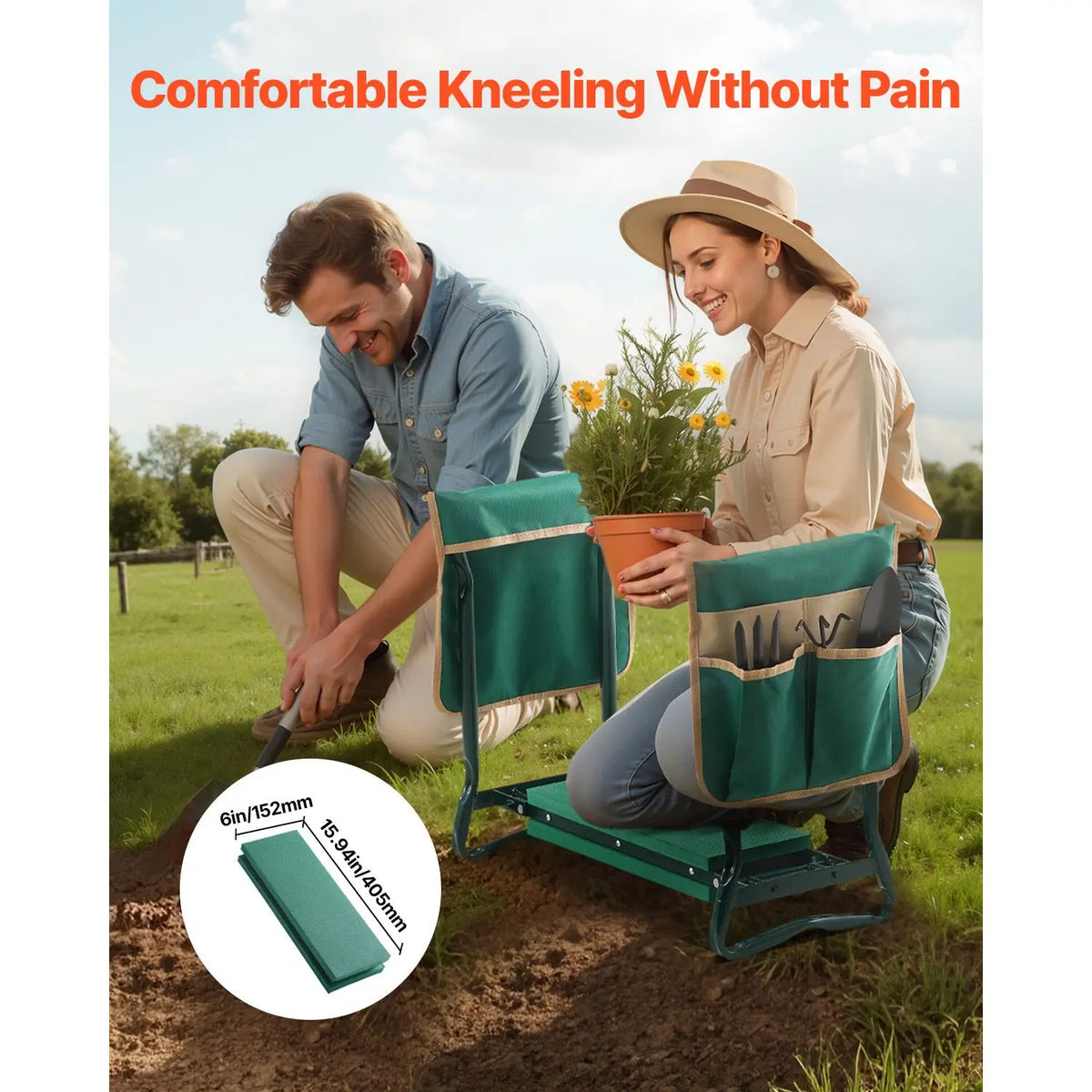 Heavy Duty 6 in Wide Garden Kneeler Seat Folding Garden Stool with 2 Tool Bags Garden Tools Accessory