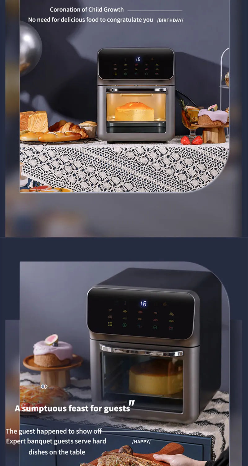 Fritadeiras elétricas de ar de grande capacidade 10L Cozinha doméstica automática sem óleo 360 ° Fritadeira com forno de convecção sem óleo