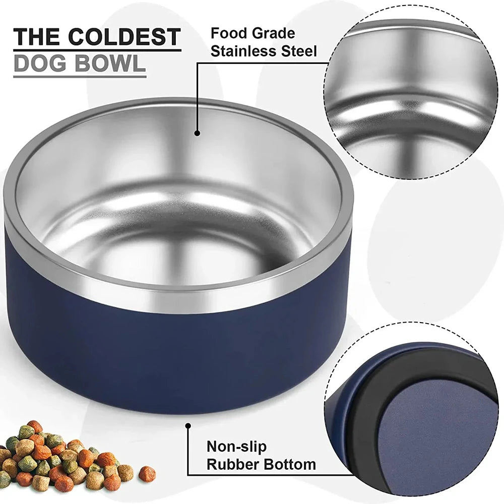 Tigela Personalizada de Aço Inoxidável para Cães e Gatos, Tigela de Alimentação a Vácuo Dupla, Grande Capacidade para Ração e Água
