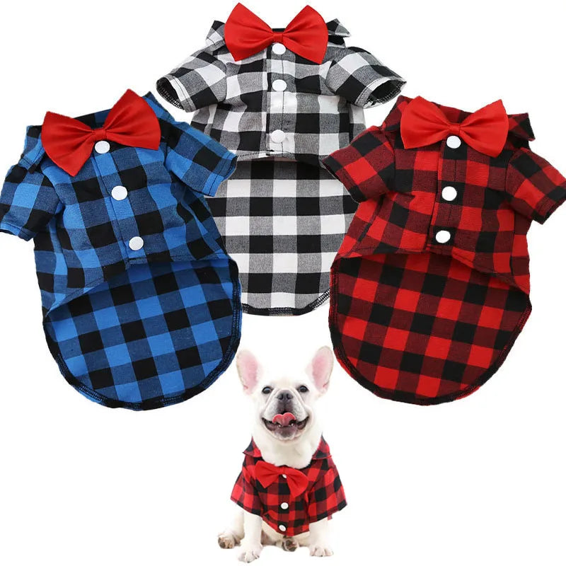 Cão de estimação roupas xadrez camisa terno gravata vestido primavera verão filhote de cachorro casaco teddy bear pomeranian colete pequeno-médio cão gato animal de estimação traje