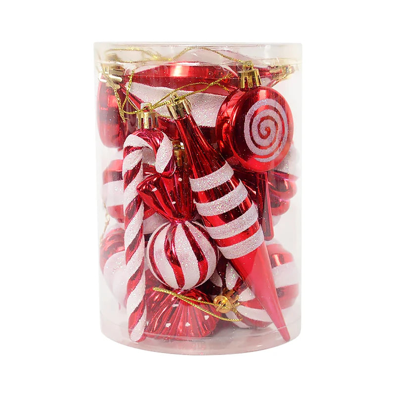 14 pçs/caixa natal doce cana bola vermelha ornamentos árvore de natal pendurado pingentes navidad ano novo decorações para casa 2024 presente natal