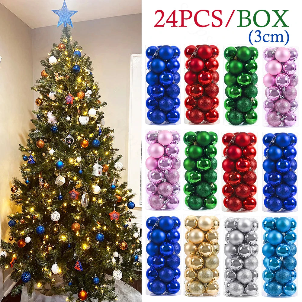 24 pçs 3cm enfeites de bola de natal vermelho azul rosa glitter ouro bola de natal pingentes árvore de natal pendurado decoração 2026 ano novo