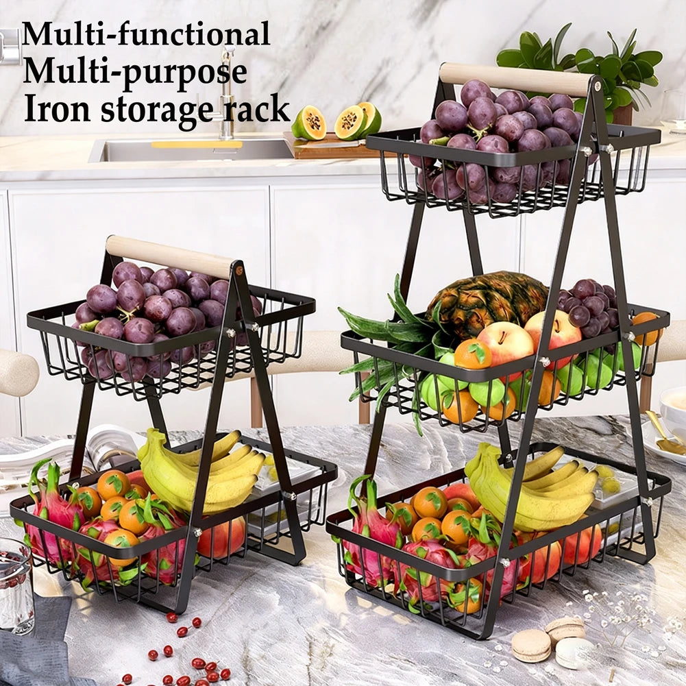 Cesta de armazenamento multifuncional de camada dupla de ferro, prateleira de mesa, mesa de armazenamento de lanche e frutas, com duas camadas de armazenamento na parte superior