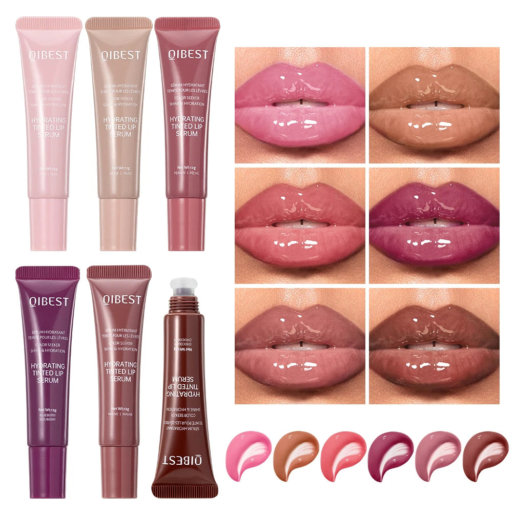 QIBEST Watery Crystal Clear Jelly Lip Oil Lip Balm Moisturizing Smoothing Lip Lines Jelly Pout Lip Gloss Glass Tinted Lip Glaze