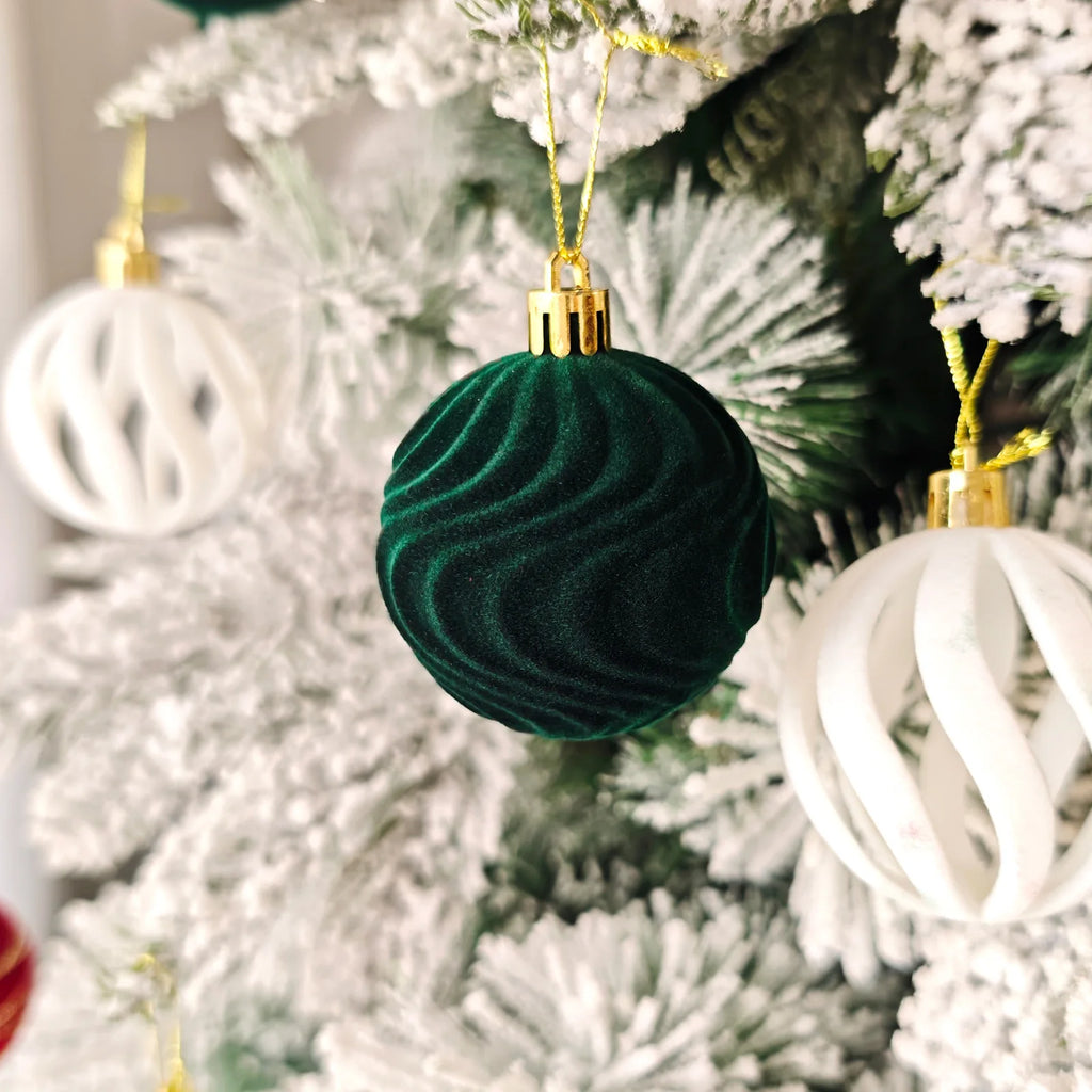 30 Bolas de Natal de Veludo, Enfeites de 6CM, Bolas de Natal Flocadas, Pingentes para Pendurar na Árvore de Natal, Decoração Festiva para Casa