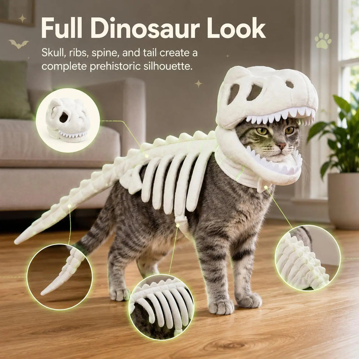 Fantasia de Esqueleto de Dinossauro para Gatos, Roupas de Fantasia para Animais de Estimação, Fantasia de Dinossauro para Festa de Halloween