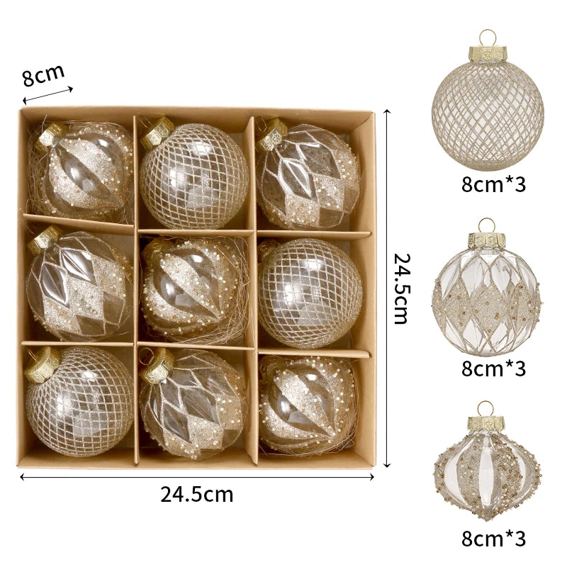 Conjunto de enfeites de bola de natal 8cm decoração de festa inquebrável pet decorações de árvore de natal bola de ouro para decoração de festa de feriado de natal