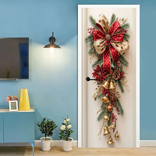 1 decoração de parede de Natal - decoração suspensa com sinos vermelhos e folhas verdes - decoração de sala de férias, design de férias