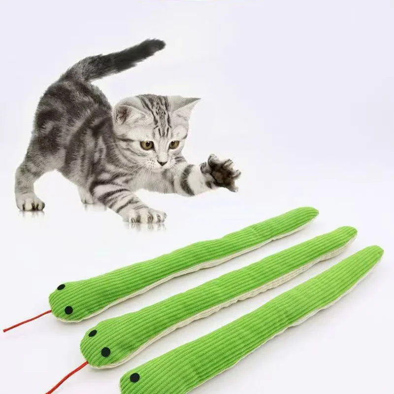 Brinquedo interativo em forma de cobra para animais de estimação, brinquedo sonoro de pelúcia resistente a mordidas, limpeza dos dentes para gatinhos, filhotes, animais de estimação pequenos