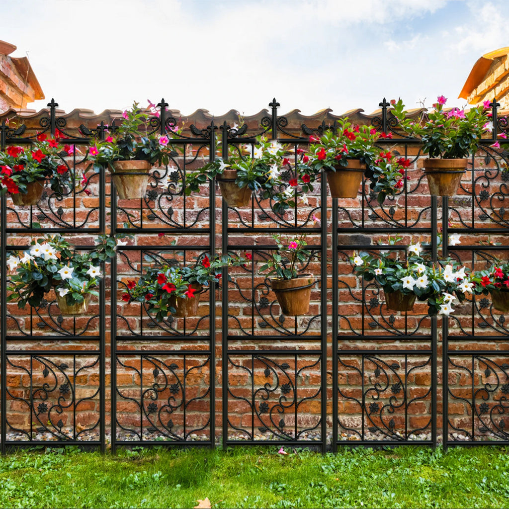 Treliça de jardim decorativa de 71 polegadas, cerca de metal alta para exterior, painel de treliça preta, decoração de canto para quintal, planta de escalada, flor