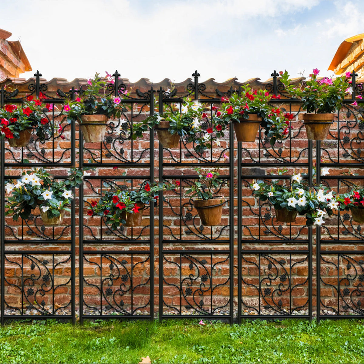 Treliça de jardim decorativa de 71 polegadas, cerca de metal alta para exterior, painel de treliça preta, decoração de canto para quintal, planta de escalada, flor