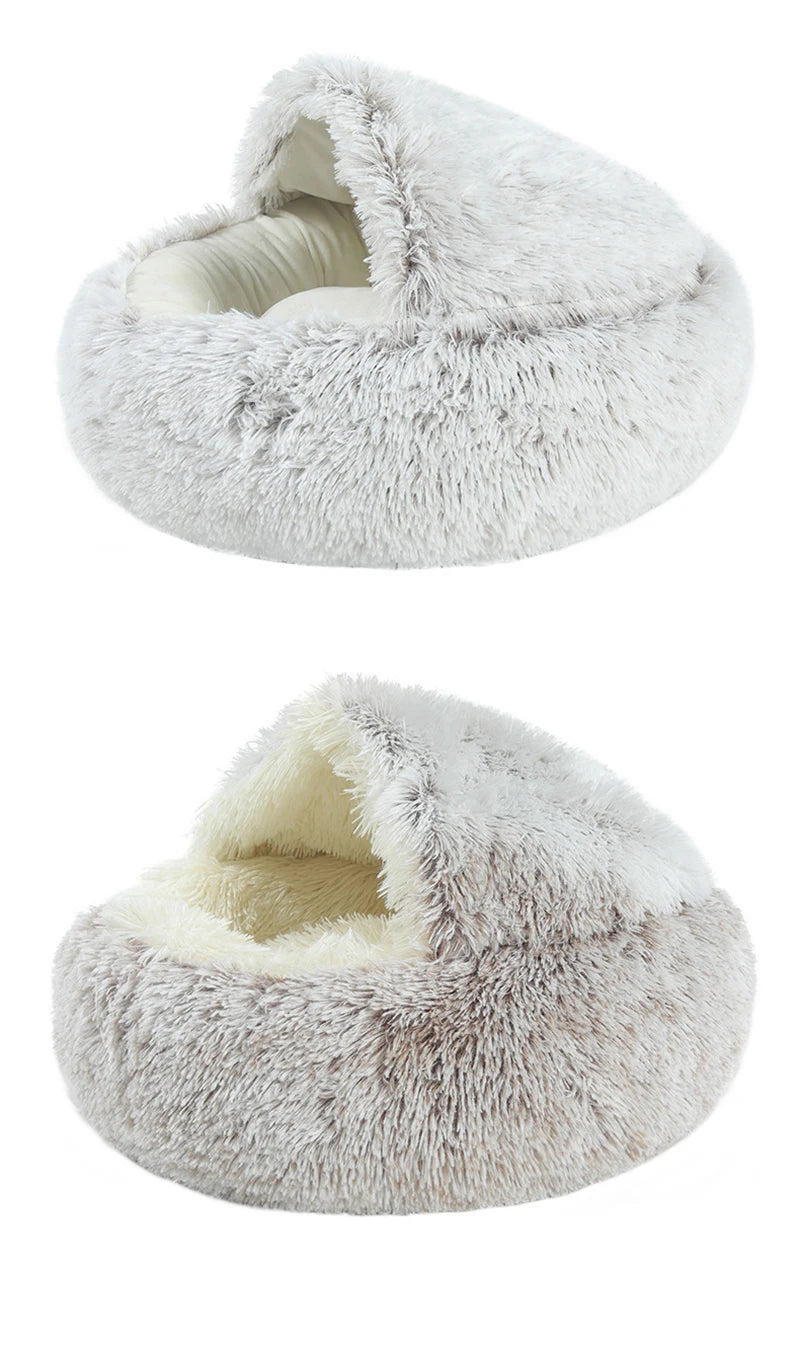 Cama macia quente do animal de estimação do luxuoso com tampa, ninho redondo do sono, caverna para cães pequenos, colchão do gato, gatinho