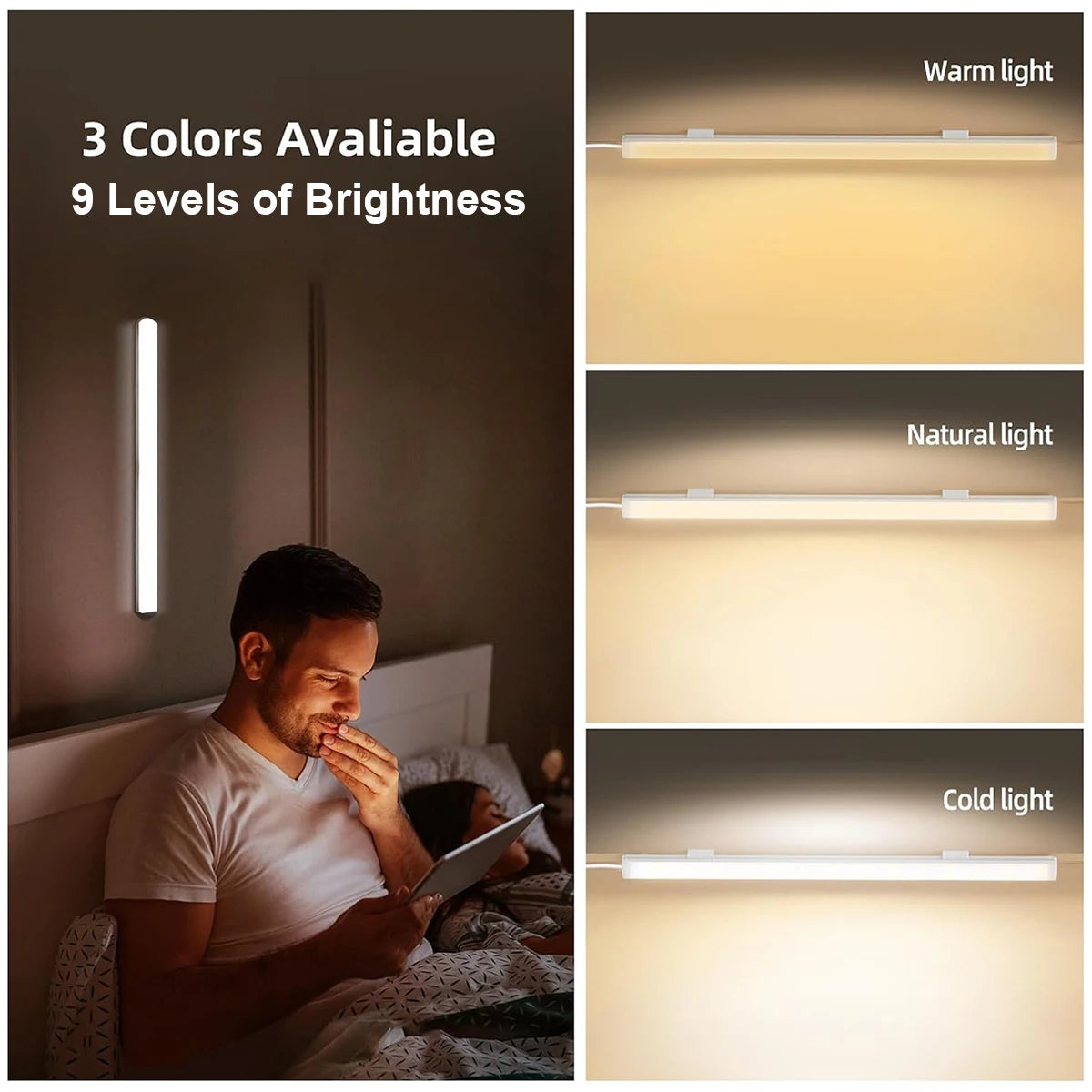 Led luz tubo leitura lâmpada aprendizagem 3colors levou noite com plug USB magnético 20cm-50cm tira dimmable bar mesa armário ao lado da cama