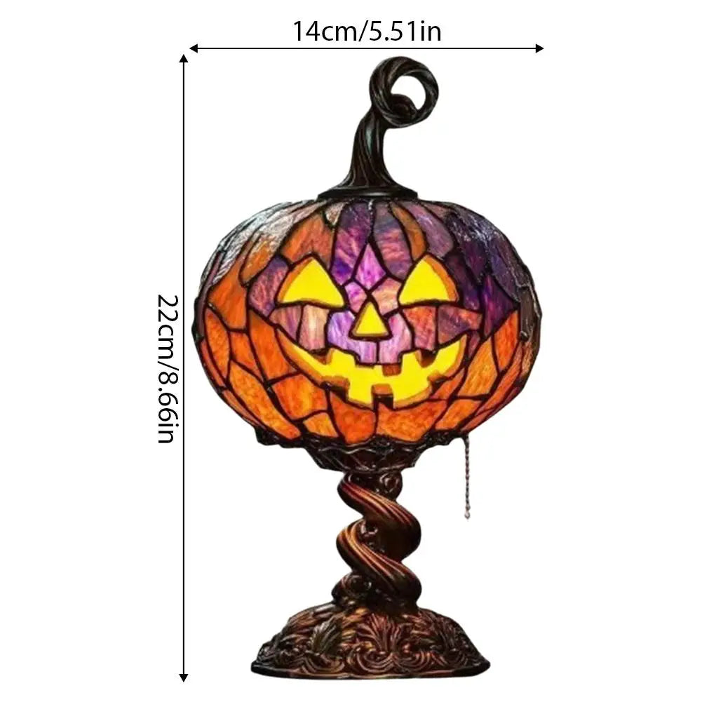 Luminária de Mesa de Abóbora Alta para Halloween com Fantasma e Morcego Brilhantes, Artesanato em Resina, Luminária Criativa para Decoração de Casa