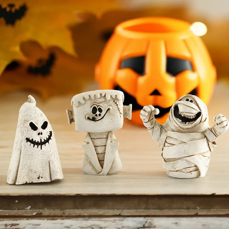 Decoração de Halloween: Fantasma, Abóbora e Múmia - Enfeite de Resina Assustador para Mesa, Perfeito para Noite de Halloween, Sala de Estar e Festas