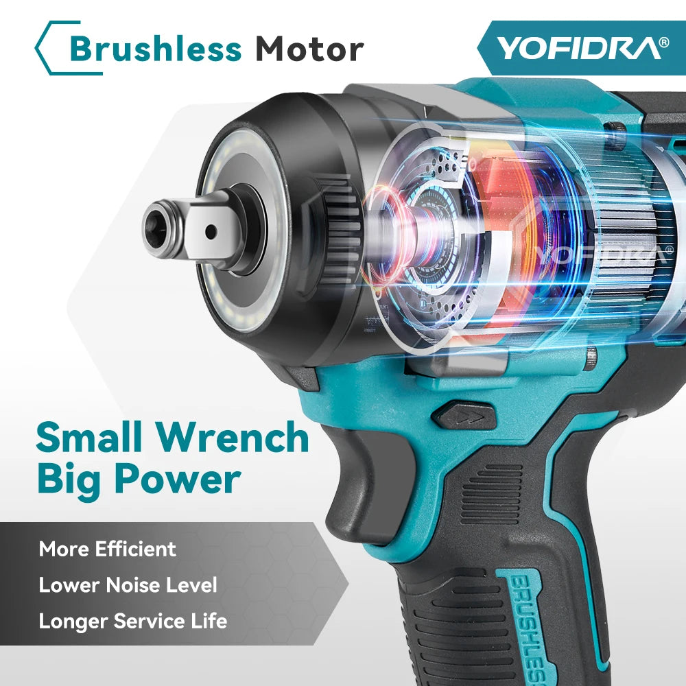 Yofidar com chave de impacto elétrica sem escova, 1200n.m, 5 engrenagens, 1/2 '', chave de fenda, ferramenta elétrica de reparo de carro para makita, pino de bateria de 18v