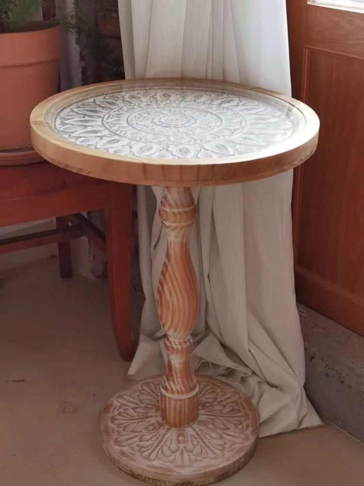 Mesa de centro francês retro sofá mesa lateral madeira maciça antigo mesa de canto lazer pequena mesa redonda marroquino b & b esculpido