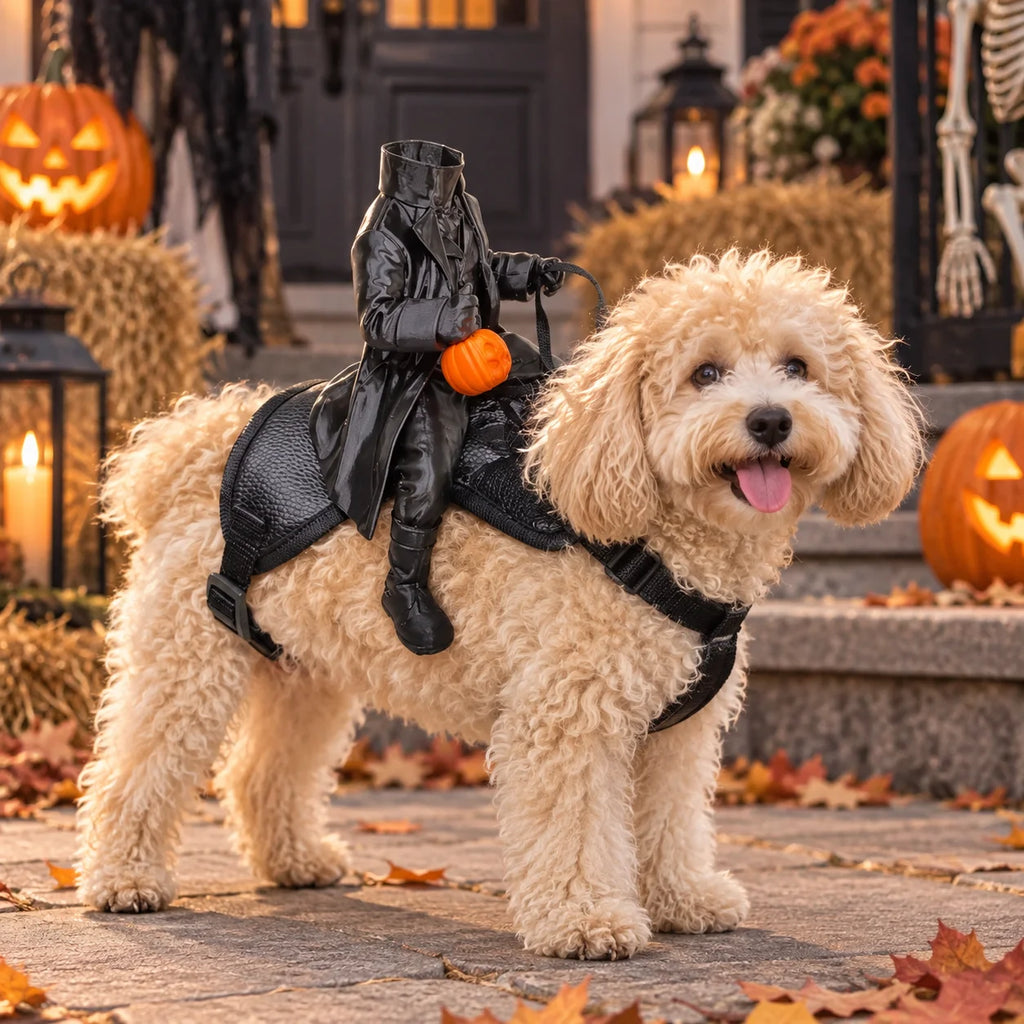 Fantasia de Halloween Cavaleiro Sem Cabeça para Animais de Estimação, Roupa para Gatos e Cães Pequenos, Capa de Boneca de Abóbora, Roupas de Cosplay para Festas, Decoração de Feriados