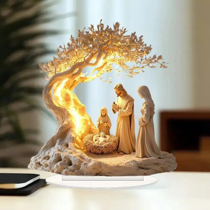 Presépio acrílico tradicional ornamento de mesa de Natal 2D nascimento de Jesus