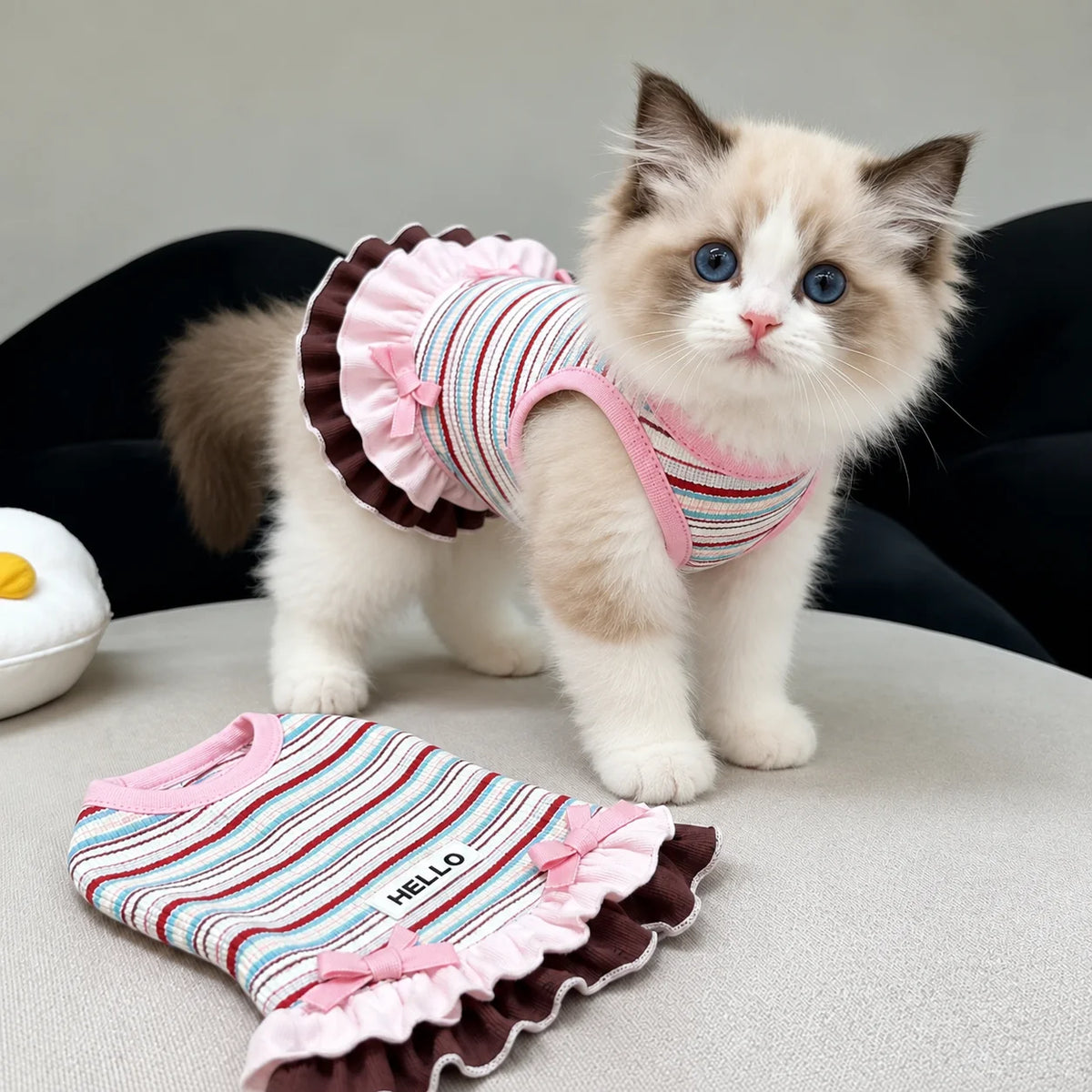 Vestido Listrado Confortável para Pets, Roupa Antidesgaste para Todas as Estações, Traje Estiloso para Gatinhos, Cãezinhos, Teddy, Bichon, Yorkie