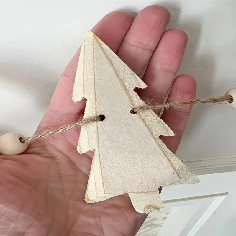 Guirlanda de Madeira de Natal com Árvores e Contas para Decoração de Lareira em Férias de Inverno - Kasa & Pet