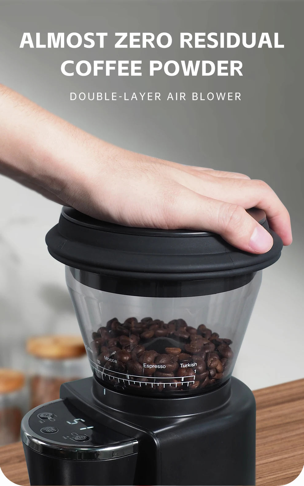 Hibrew moinho de rebarbas automático moedor de café elétrico com 34 engrenagens para café expresso americano despeje sobre armazenamento visual de feijão g3