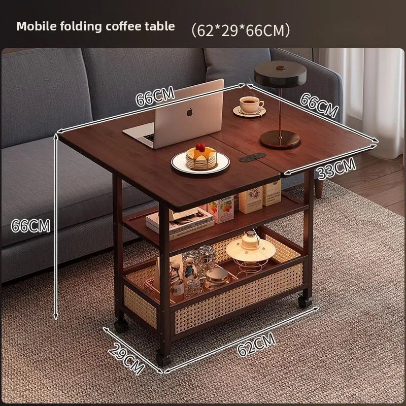 Mesa de Café Móvel, Mesa Dobrável para Sala de Estar, Mesa de Jantar Doméstica, Mesa de Café de Madeira Sólida de Dupla Função Estilo Medieval - Kasa & Pet