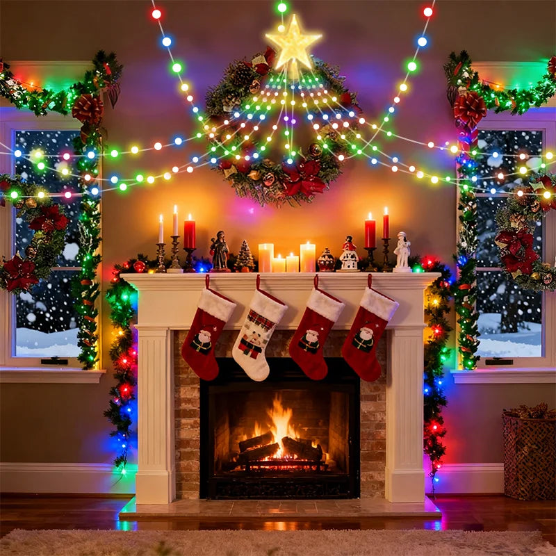 Luzes LED para Árvore de Natal 400 LEDs, Luzes de Cordão RGB Inteligentes para Decoração de Feriados, Controle por APP/Remoto