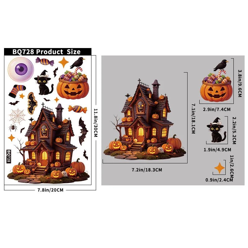 Decorações Criativas de Halloween: Adesivo Eletrostático de Vidro com Abóbora, Fantasma, Morcego, Aranha e Casa Assombrada para Decoração de Feliz Dia de Halloween - Kasa & Pet
