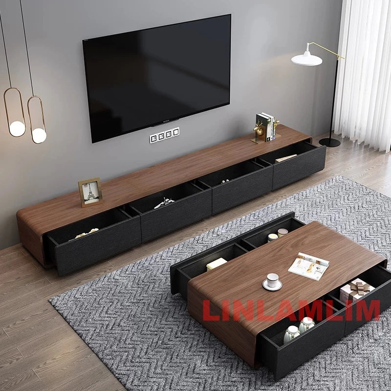 Conjunto de Móveis Modernos Brancos para Sala de Estar, Mesa de Café e Rack para TV com Armários de Armazenamento, Conjunto de Centro de Entretenimento Contemporâneo
