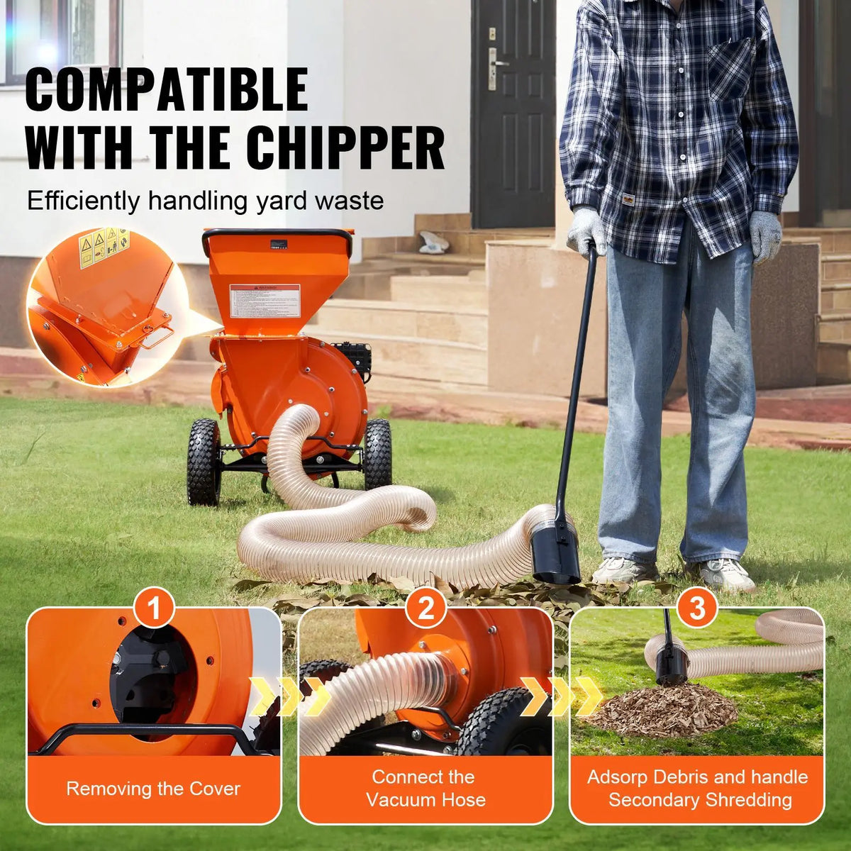 "Garden Tools Accessories Heavy Duty 4.3 Inch X 13.1 ft Wood Chipper Shredder Mulcher Leaf Vacuum Kit (4 Inch Diameter)"