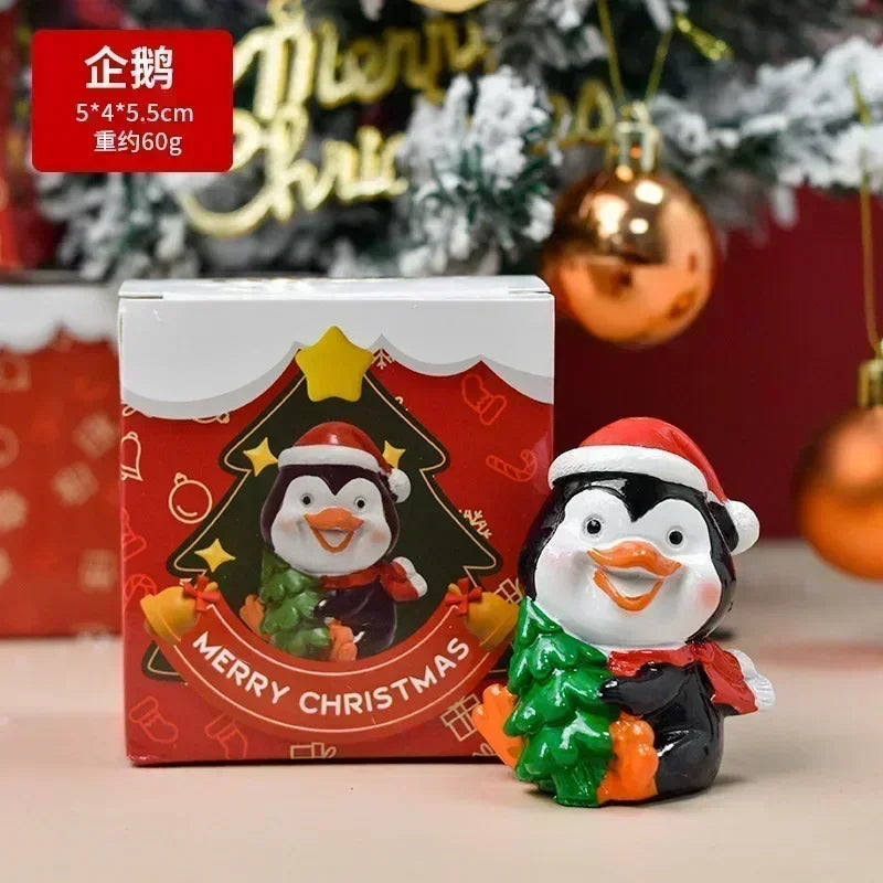 Série de natal artesanato resina animal festa criativa mini árvore de natal velha menina crianças bonito presente decoração para casa suprimentos decoração
